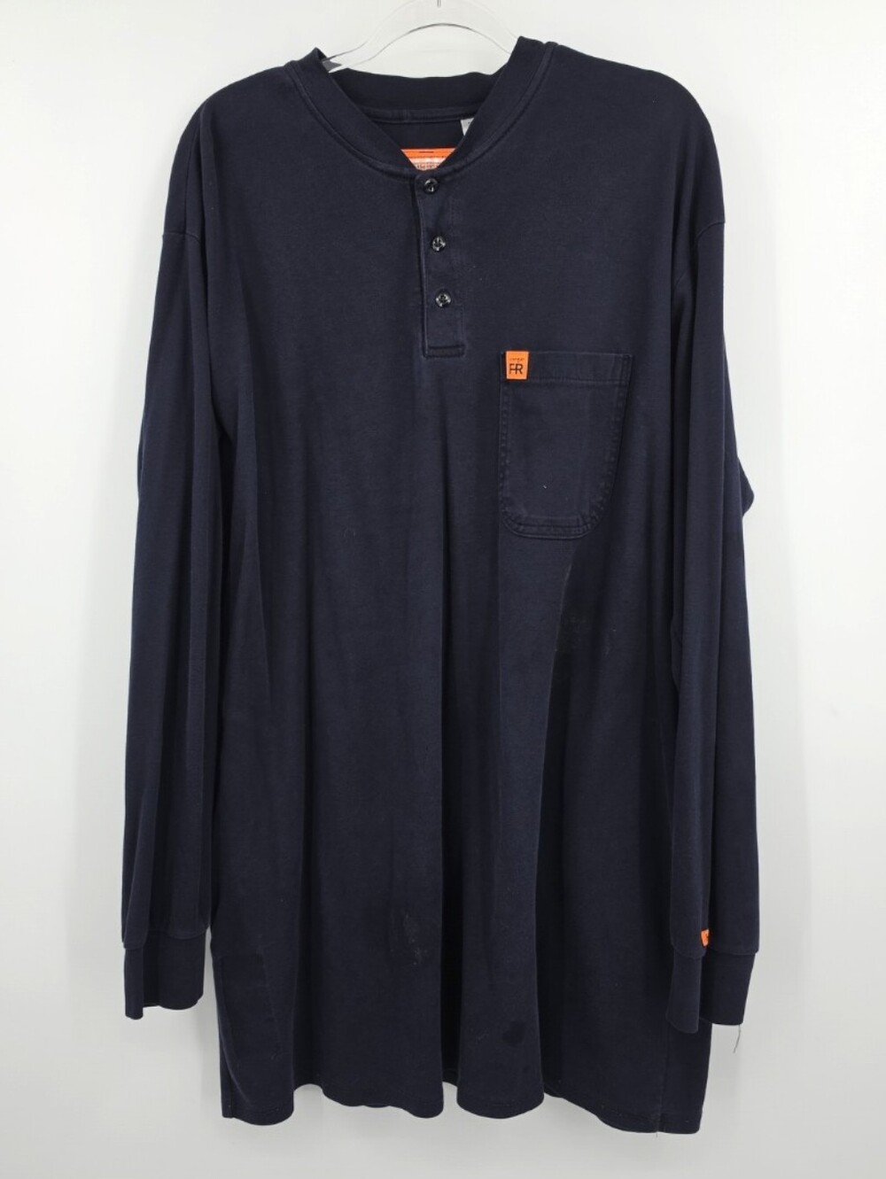 Wrangler FR Mens Long Sleeve Henley Work Shirt 2X Tall Navy Blue